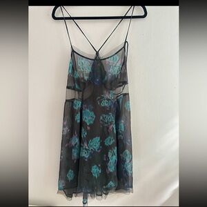 Free People Black and purple floral mesh slip dress  adjustable straps + sheer